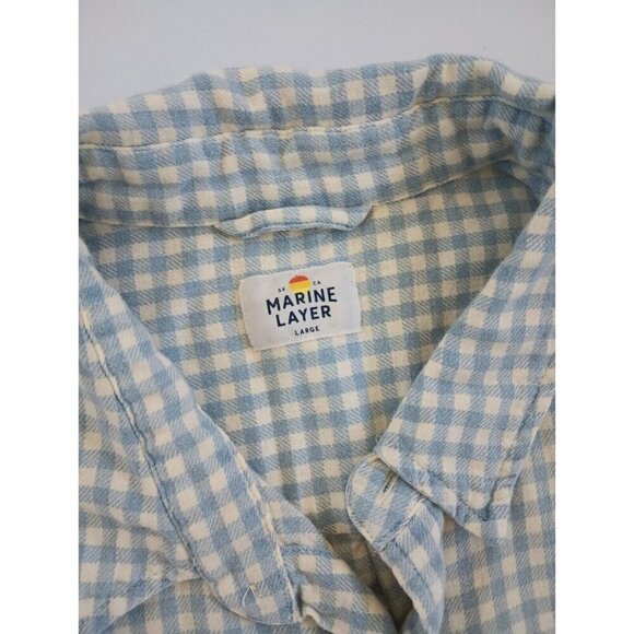Marine Layer Women's Flannel Blue Gingham Button Up Shirt Size L Long Sleeve - Picture 4 of 8
